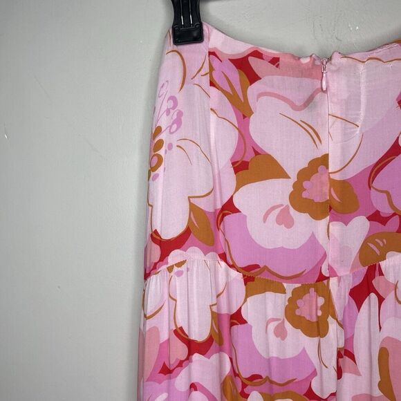 MINKPINK Josie Maxi Skirt Women Large Pink Floral 100% Viscose Lined - Picture 10 of 16